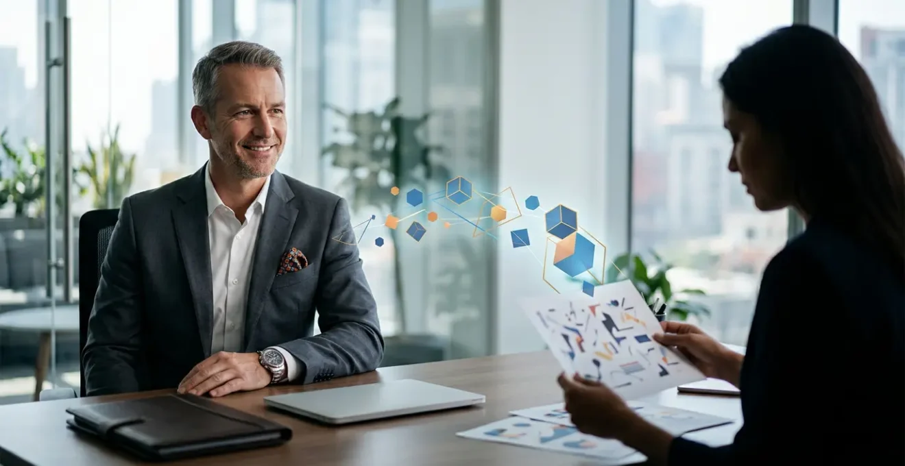 Candidat mature en reconversion professionnelle face à un recruteur lors d'un entretien