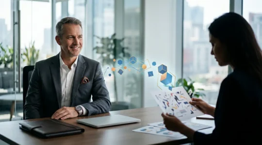 Candidat mature en reconversion professionnelle face à un recruteur lors d'un entretien