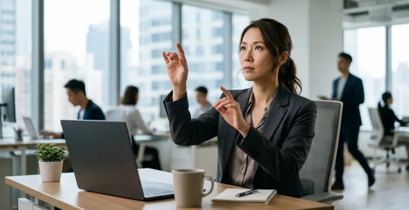 Professionnel travaillant avec des interfaces holographiques d'IA dans un bureau moderne
