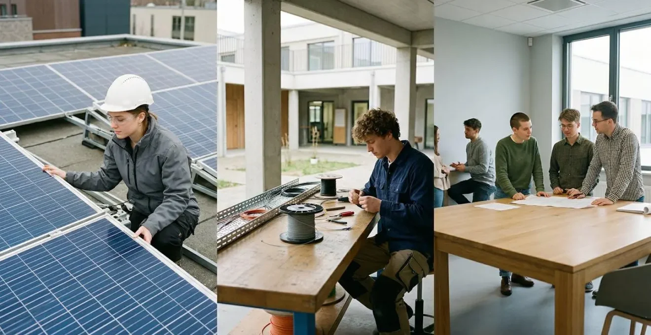 Jeunes professionnels en formation pratique dans différents secteurs d'activité en France