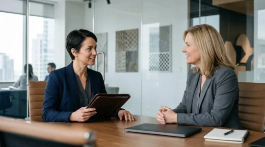 Négociation salariale après formation professionnelle dans un bureau moderne