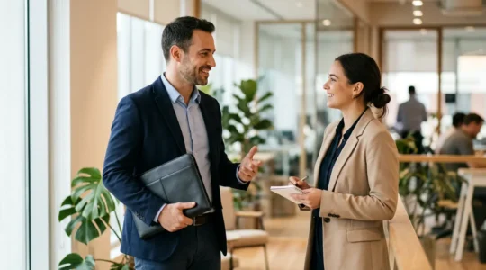 Professionnel mature en entretien dans une entreprise moderne pour un contrat d'alternance