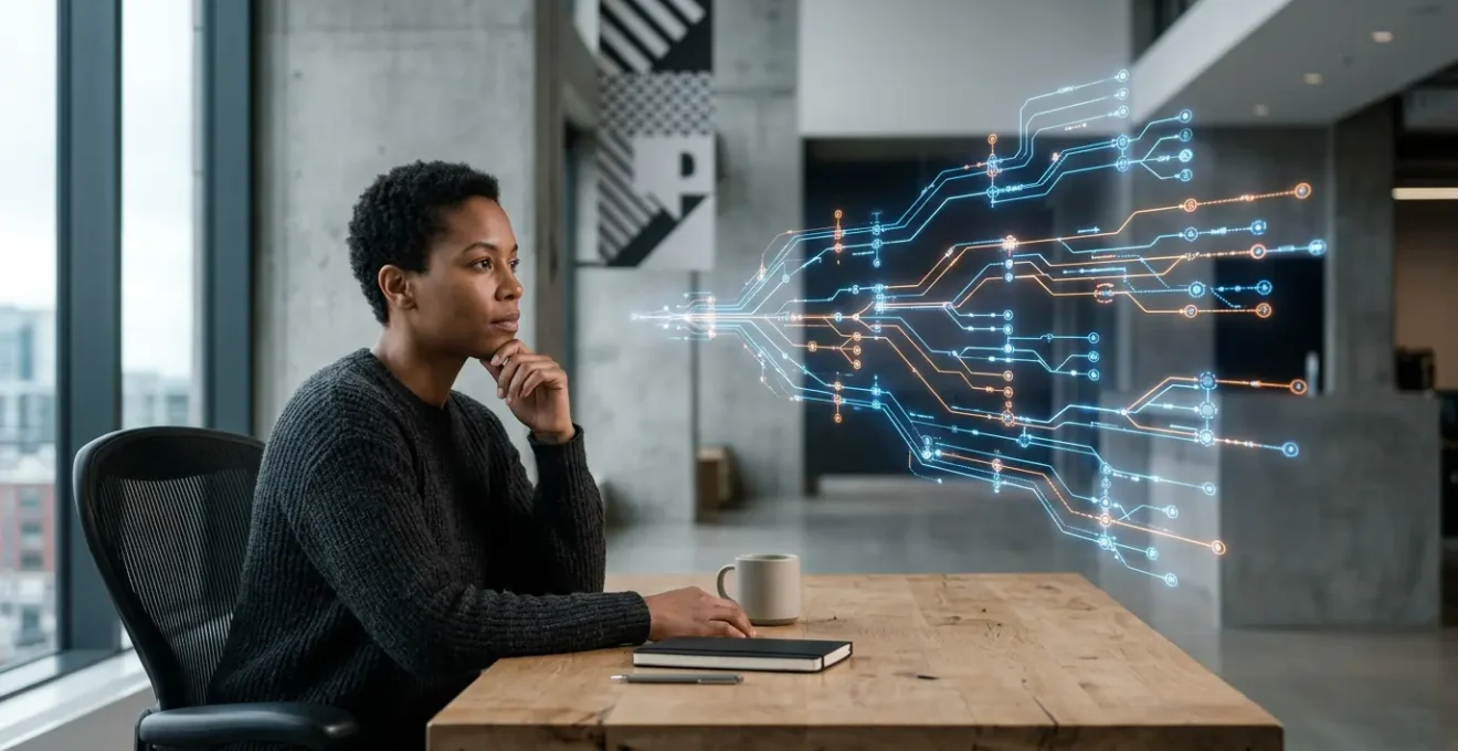 Professionnel en reconversion analysant des formations en cybersécurité dans un environnement moderne