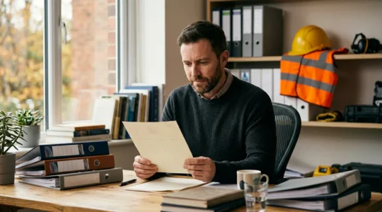 Personne étudiant des documents de certification professionnelle dans un environnement de formation