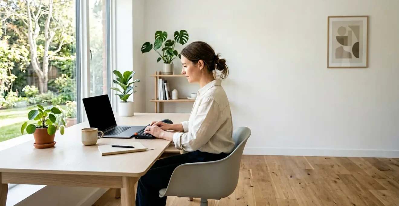 Personne travaillant de manière autonome dans un espace de travail à domicile moderne et organisé