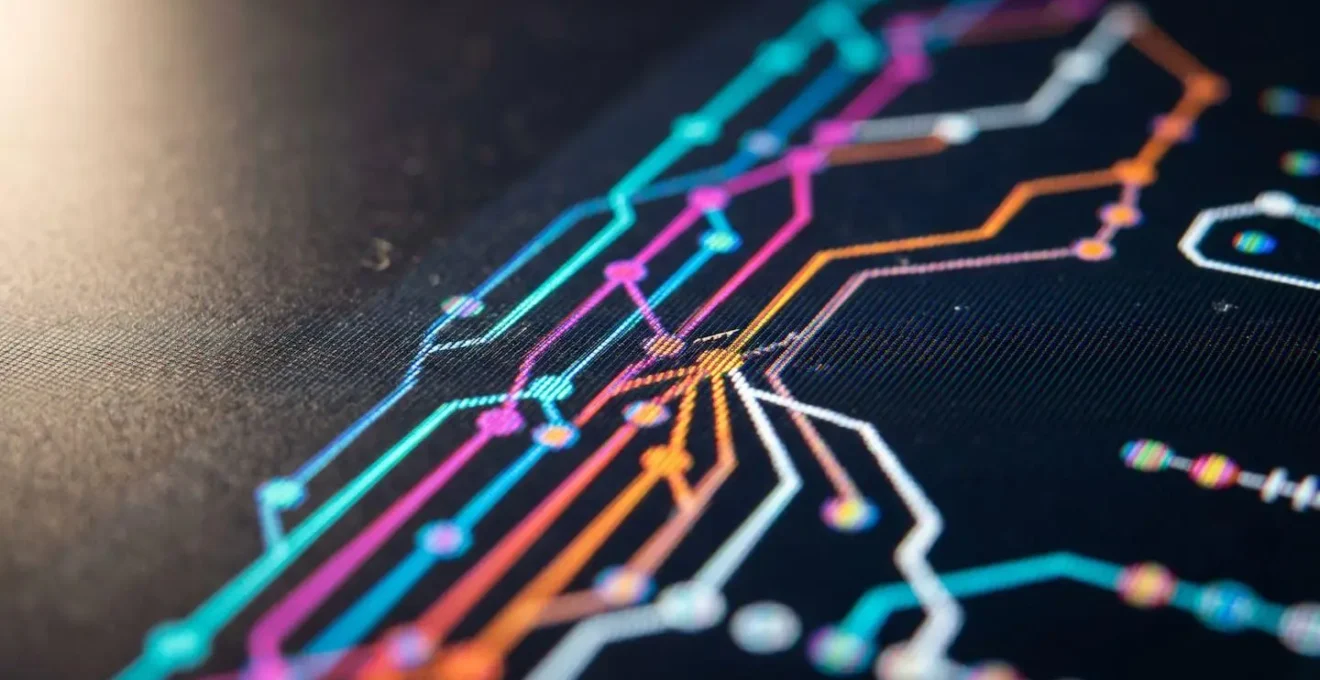 Vue macro détaillée de commits Git sur un écran avec structure de code en arrière-plan