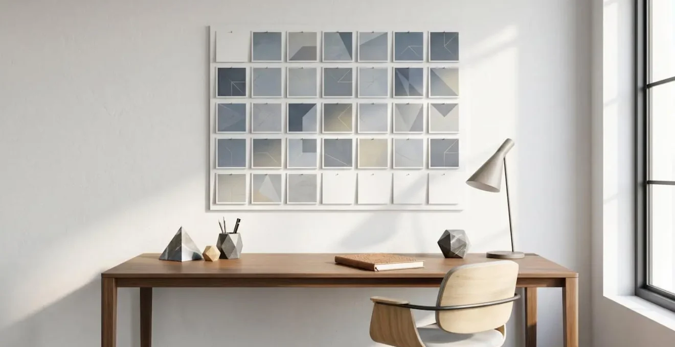 Vue minimaliste d'un espace de planification avec calendrier et éléments de bureau
