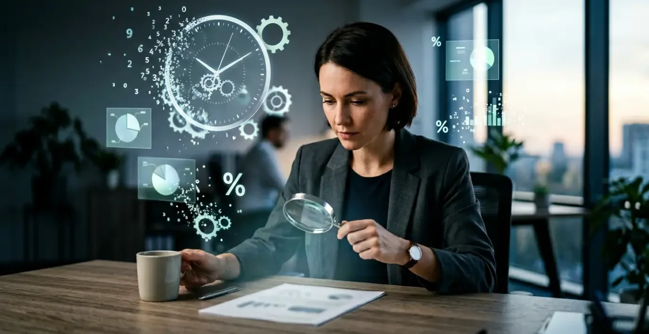 Professeur analysant des documents pédagogiques avec une calculatrice et des graphiques