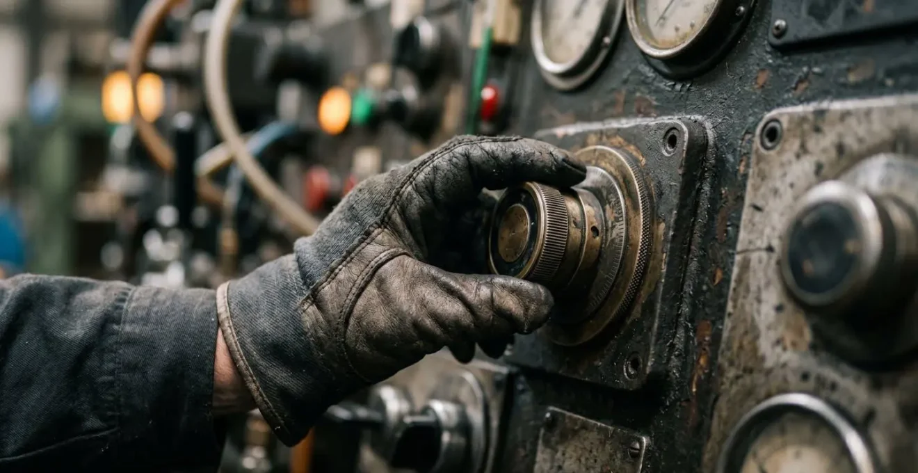 Opérateur expérimenté ajustant une machine de production dans un environnement industriel