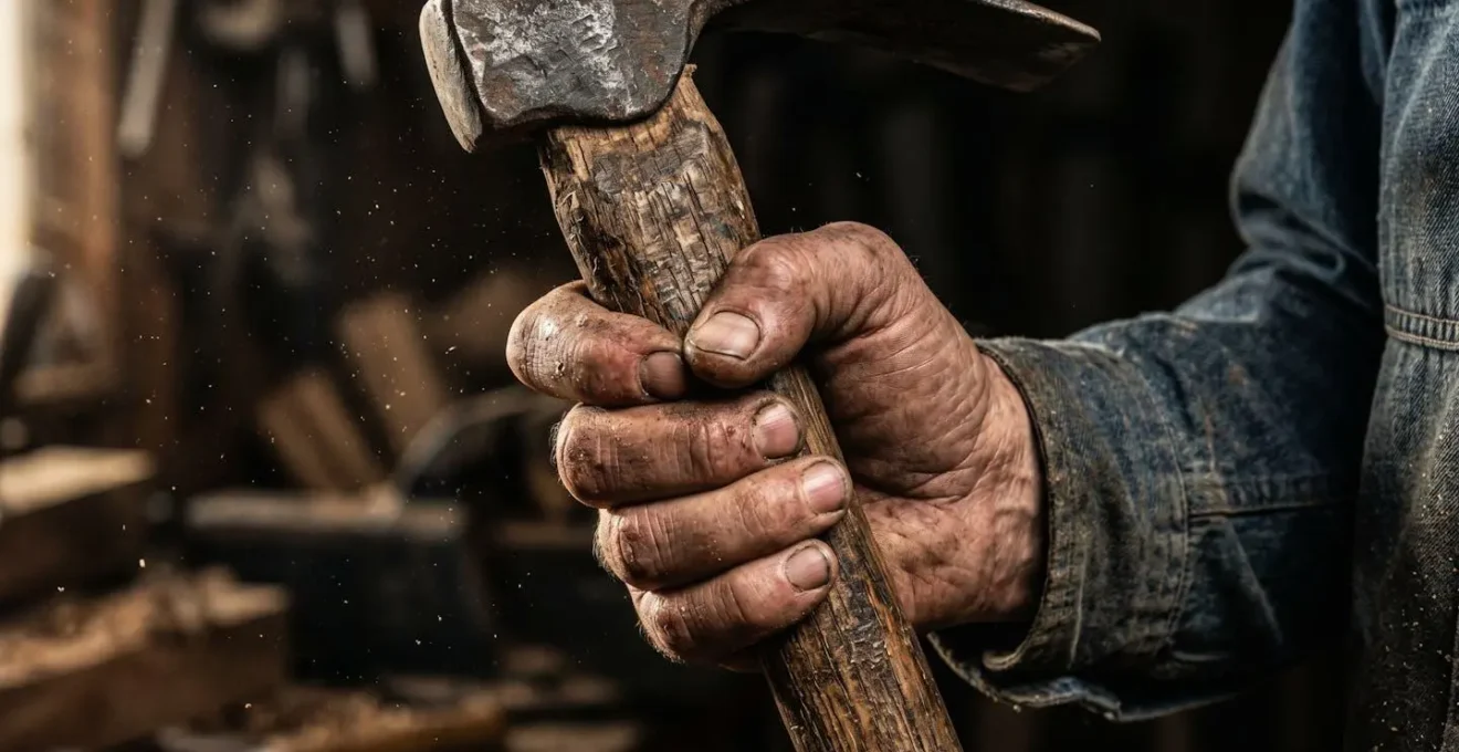 Artisan en plein effort physique testant ses limites dans un atelier
